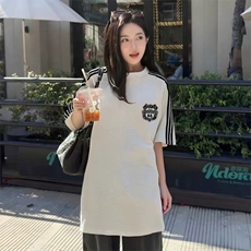 抖音得物品质二开240克宽松纯棉美式潮牌印花三条杠中性风短袖T恤，男装T恤，电商A486-1