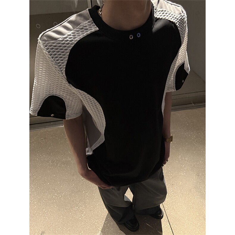 【自拍图】XZ1005-1-TTH89-P58垫肩短袖男小众设计高级感正肩T恤,男装T恤,星座1005-1