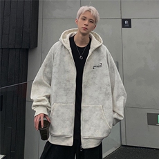 扎染连帽开衫男2025秋冬插肩袖复古做旧脏脏连帽拉链开衫JK92-P68，男装卫衣，电商C307