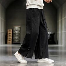 秋装大码风宽松长裤中式复古棉麻盘扣直筒裤QT6005，男装休闲裤，星座1112-5（原712-5）