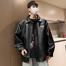 春季PU皮外套机车潮流男士夹克贴标皮衣宽松个性A266-PY006-P80，男装夹克，电商A266
