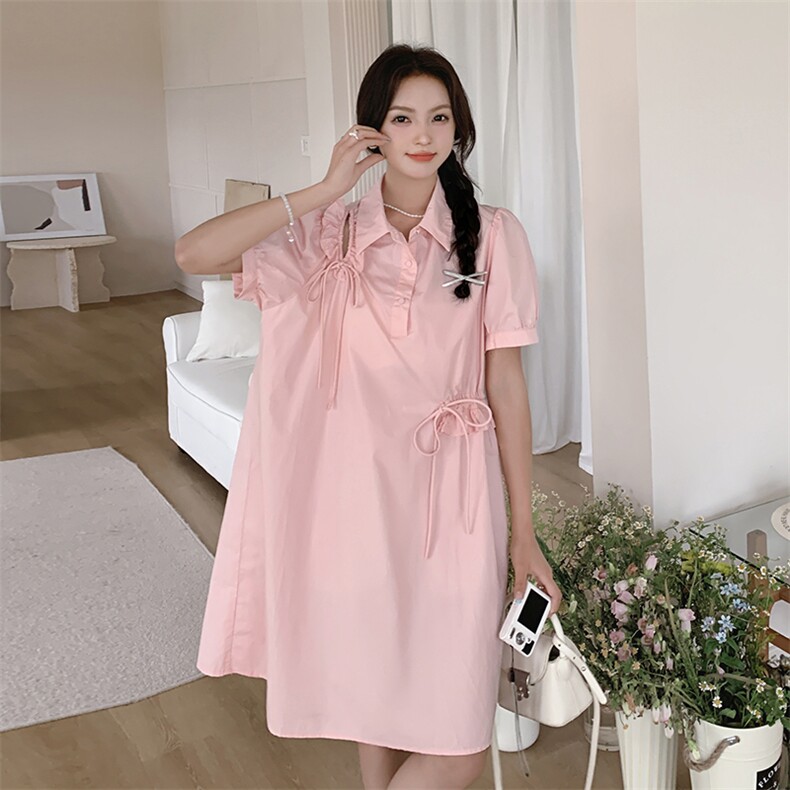 粉色小个子衬衫裙连衣裙女夏2024新款设计感甜美小清新森系a字裙，女装连衣裙，浙宝212A