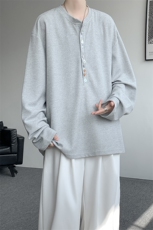 8XL-M慵懒肌理感华夫格廓形云母贝纽扣长袖T恤打底长袖CX3006P48，男装T恤，电商D206-1