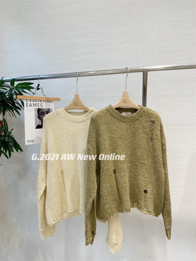 新款破洞毛衣现货，女装针织衫/毛衣，G