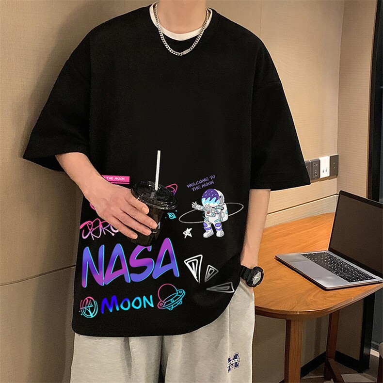 NASA联名同款麂皮绒短袖t恤男大码半袖男JD82186-P25,男装T恤,电商A040