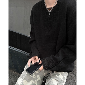 镂空深V设计针织衫潮男秋季痞帅慵懒风毛衣打底衫 M556-P45图片