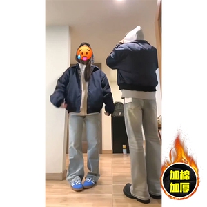 现货秋冬季美拉德立领飞行立领夹克boxy棉衣美式高街加厚加棉外套图片