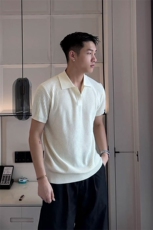 老钱风海鸥领深V针织薄款垂感POLO衫肌理感短袖PL135/P45，男装T恤，电商A243