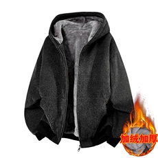 秋冬青年银丝斜纹宽松休闲连帽夹克外套上衣J155-加绒P72常规52，男装夹克，星座310B