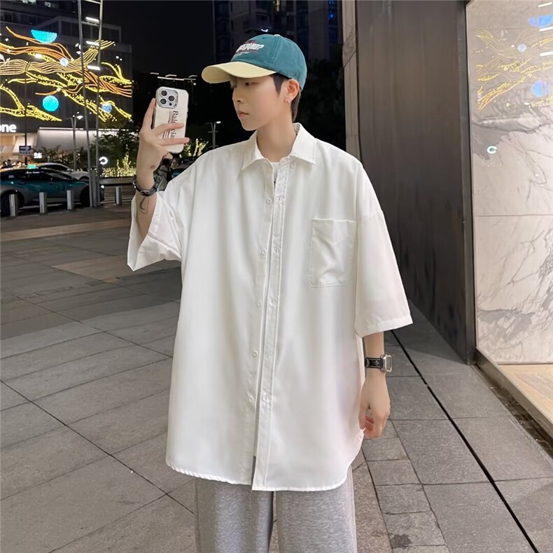 夏季潮男短袖衬衫日韩系宽松百搭衬衣上衣,男装衬衫,星座1013