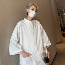 棉麻唐装衬衫男短袖港风潮流个性2023夏季文艺ins外套CY421-P38，男装衬衫，星座412-3
