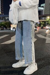 秋季纯色直筒牛仔裤男潮流韩版百搭宽松休闲裤帅气长裤KZ367图片