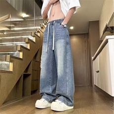 新款牛仔裤男美式复古水洗渐变男款阔腿裤痞帅直筒裤子N9810-P45，男装牛仔裤，星座208-5