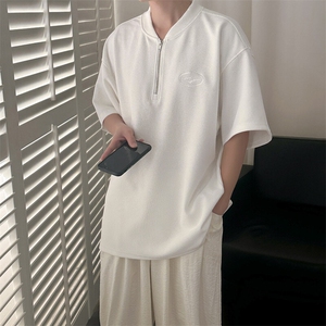现货-夏季新品华夫格拉链短袖男潮牌百搭宽松T恤-AT23008-P55图片