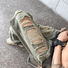 美式vibe风裤子高街潮牌水洗破洞牛仔裤男复古街头阔腿裤GN21-P45，男装牛仔裤，星座1008