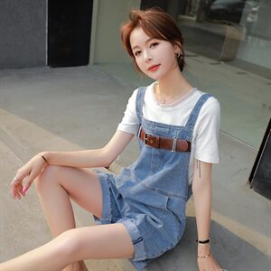 时尚高腰牛仔背带裤女夏季新款宽松显瘦百搭减龄学生休闲裤图片