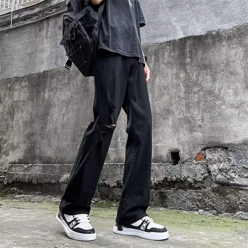 高街牛仔裤男士韩版潮流破洞痞帅2024夏季新款ins长裤RK1709-P45,男装牛仔裤,星座412-2