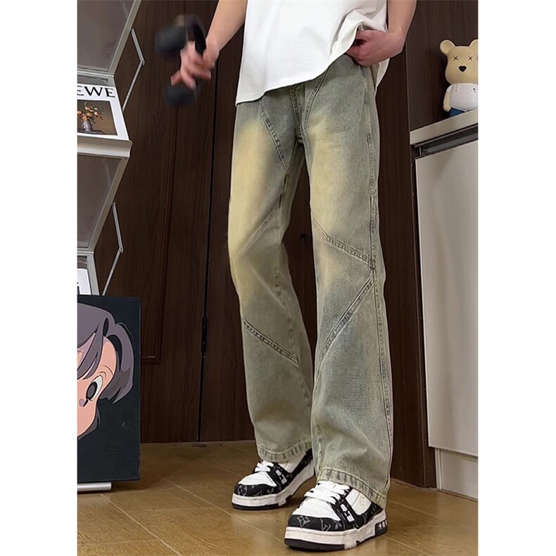 cleanfit黄泥色牛仔裤美式高街裤子男直筒修身微喇裤K502-P60控78图片