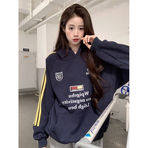 EE099-P70卫衣男女情侣装春秋薄款2024潮流宽松印花连帽韩版上衣
