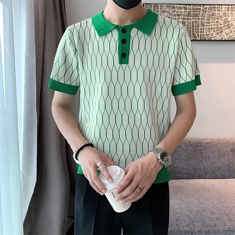 polo衫潮牌男士夏季韩版修身撞色休闲翻领针织衫痞帅冰丝短袖上衣,男装Polo衫,星座1013