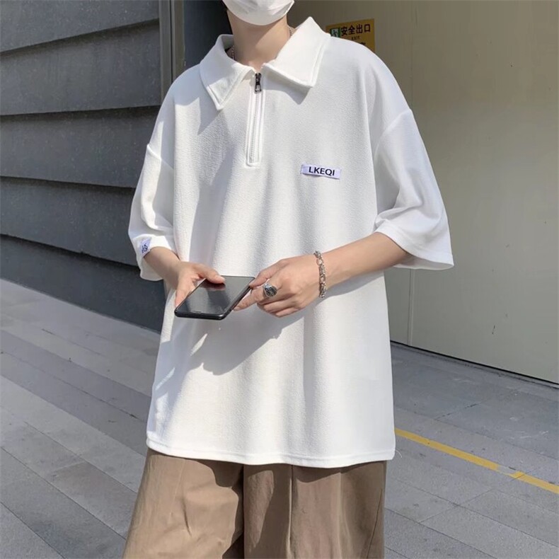 夏季半拉链Polo衫男短袖翻领ins港风复古宽松休闲T恤T971-P30，男装T恤，星座512-2