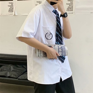 白衬衫男短袖宽松送领带港风日系学生班服套装休闲衬衣LS1033 P32图片