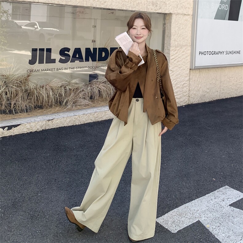棕色复古高级感短款立领夹克外套女2025秋韩系小个子气质休闲上衣,女装短外套,2C159