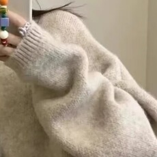 温柔慵懒风中长款软糯燕麦色毛衣女宽松设计感小众针织开衫外套女，男装针织衫/毛衣，星座506A