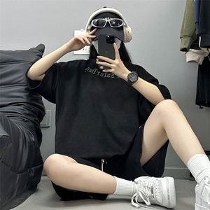 供抖音大 刺绣麂皮绒短袖T恤男夏天X416B-1-DT2657-特P25限39图片