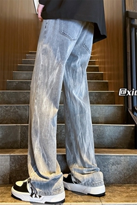 XZ616 秋冬新款重磅扎染微喇水洗牛仔休闲长裤 TY1121 特P65控88图片