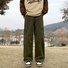 复古水洗阔腿纯棉工装伐木裤男女潮牌直筒宽松休闲裤子，男装休闲裤，星座410-6（原星座1304-1）