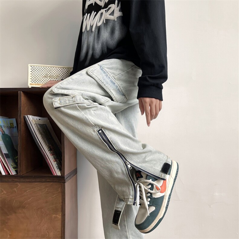 复古牛仔裤子男女设计感小众高街工装裤vibe潮牌宽松长裤N812-P48,男装牛仔裤,星座1008