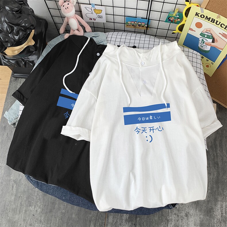 LD54033-P45连帽短袖t恤男大码胖子带帽五分袖中袖,男装T恤,电商A040