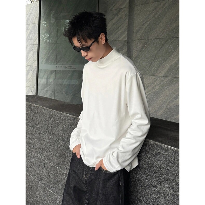 黑色半高领德绒打底衫男款秋冬cleanfit长袖t恤美式正肩内搭卫衣,男装T恤,星座506A