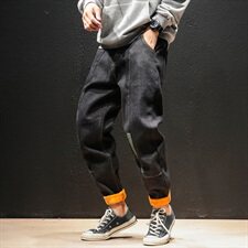 2019冬季新马切达男日系线条加绒刺绣纯色牛仔裤大码K0981-P60，男装牛仔裤，电商A001