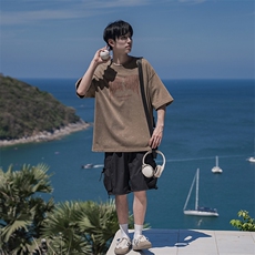 复古高街潮牌水洗做旧T恤男美式B225-T9395-P45-X59-炒雪花-印花，男装T恤，电商B225