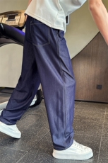 天丝软牛仔镰刀裤夏季2025新款冰丝阔腿裤垂感弯刀香蕉裤，男装休闲裤，电商C208