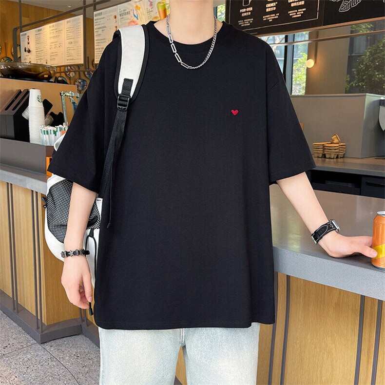 爱心刺绣纯棉短袖夏季潮牌宽松情侣装半袖T恤T93-P38-310B-1,男装T恤,星座310B-1