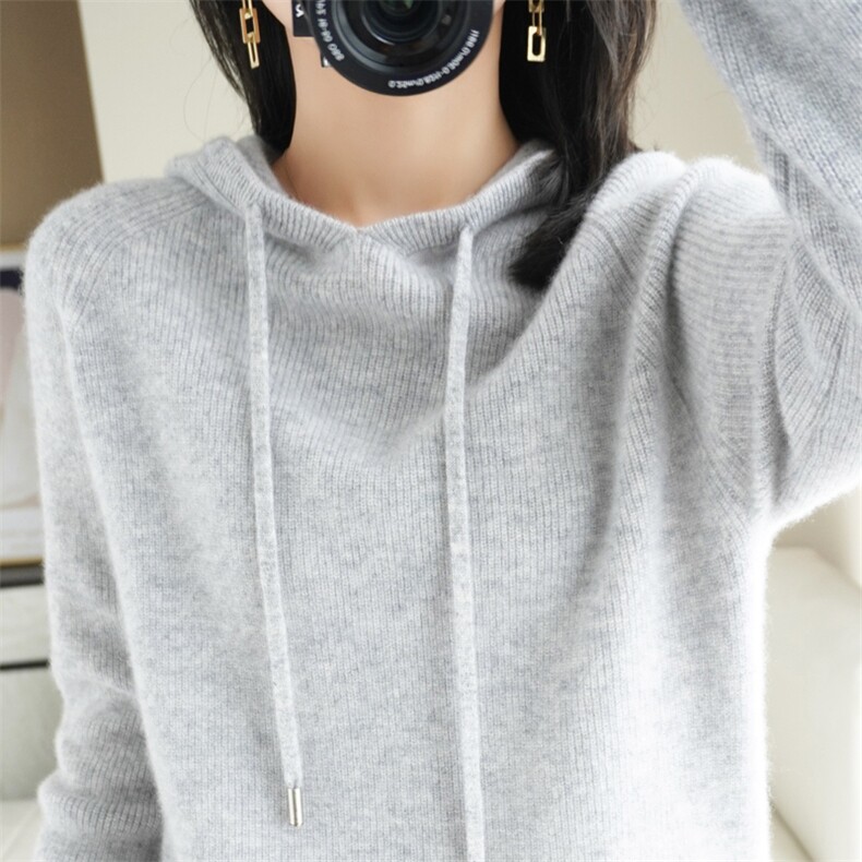 2024秋季新款连帽针织衫女卫衣宽松带帽打底衫加厚百搭毛衣,女装卫衣/绒衫,恒旺羊绒