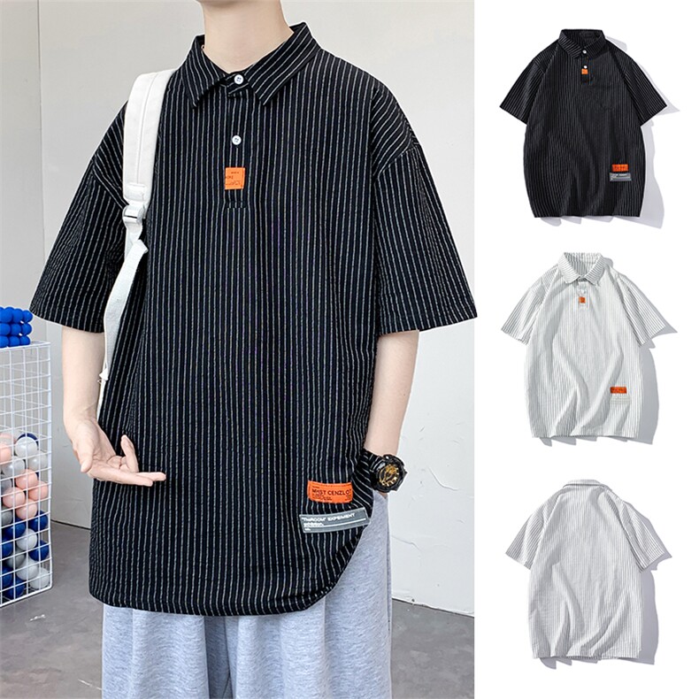 货足8XL-M 美式条纹POLO衫男2023夏季新款胖子半袖衬衫加肥加大码图片