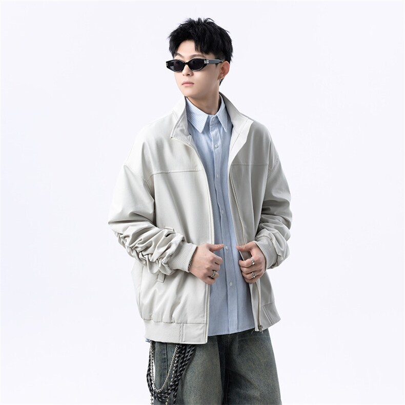 港风美式日系褶皱设计感立领夹克外套男潮XZ213-JK1234-P88控108,男装夹克,星座213