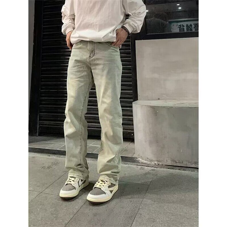 水洗黄泥染牛仔裤男春秋高街复古vibe显瘦直筒长裤子N703,男装牛仔裤,星座1116A（原606A-3）