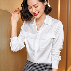 优雅气质真丝衬衫女长袖显瘦百搭职业装上衣秋季单排扣翻领衬衣，女装衬衫，宋氏羊绒