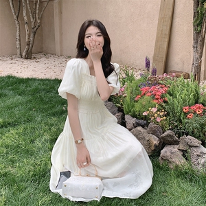 夏季新款法式甜美收腰显瘦连衣裙仙女气质白色长裙图片