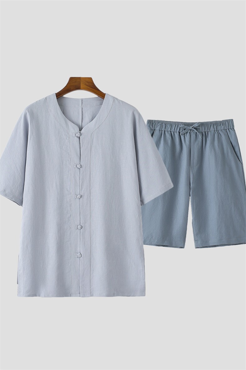 唐装男风亚麻套装夏季中老年人中式棉麻宽松爸爸太极服男装,男装民族服装,电商B212（原钱塘6029）