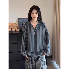 鱼骨纹针织polo衫卫衣男春秋重磅美式cleanfit潮流宽松V领打底衫，男装T恤，星座1008