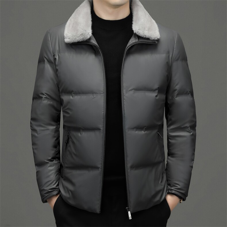2023新款冬季金貂绒毛领羽绒服中年男士商务休闲爸爸装保暖外套图片