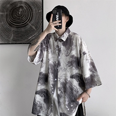 2023夏季短句风帅气抽象涂鸦宽松男士衬衫A071-C13-P35，男装衬衫，电商A071