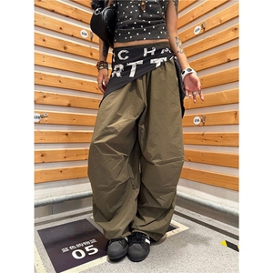 美式复古辣妹街舞阔腿休闲裤女夏季屁帘垂感直筒裤LBB30444-P51图片