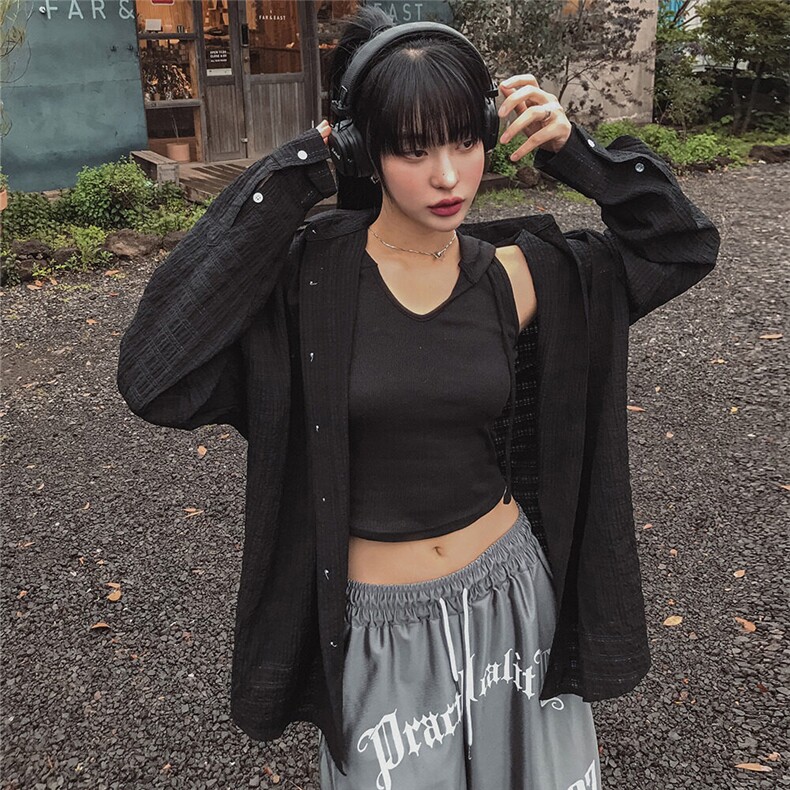 美式格子衬衫男女夏季宽松情侣衬衣设计感防嗮外套926P50，女装衬衫，星座710